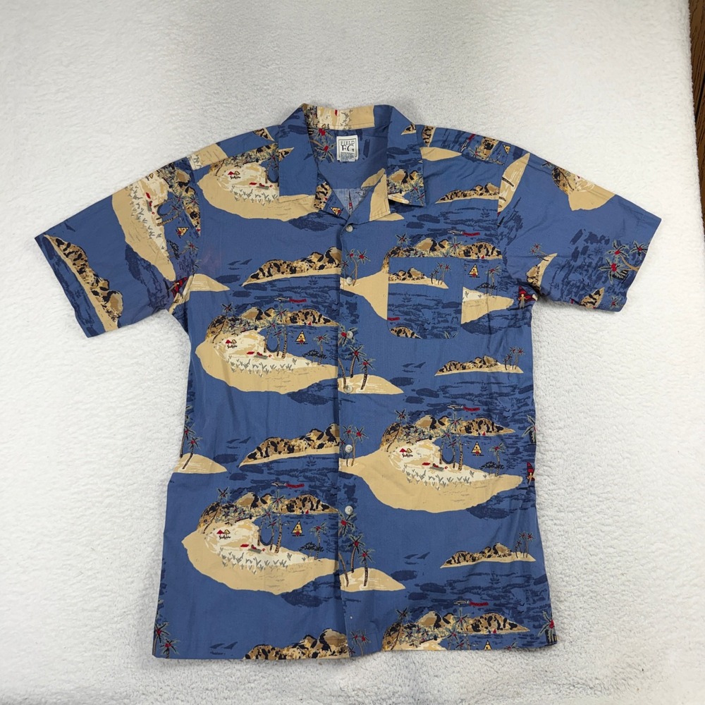 Field Gear Striped Shirt Mens XL Palm Tree Island Shrt Sleeve Cotton 90s Vintage